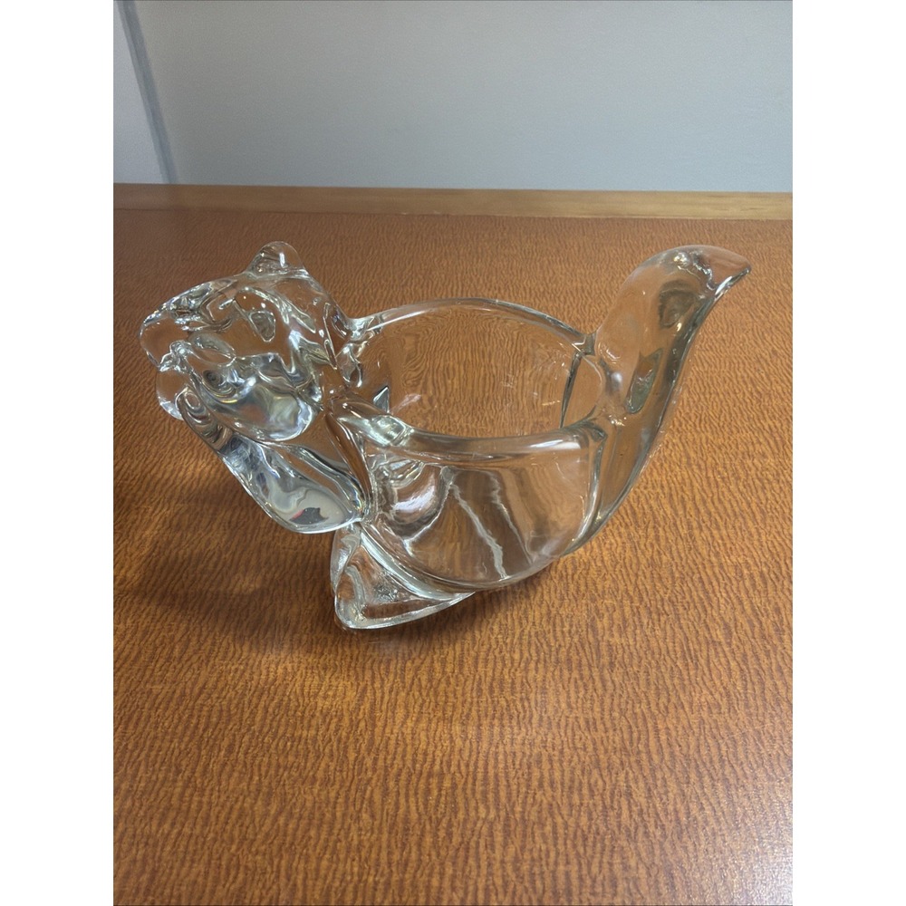 Vintage Art Glass Squirrel Votive Candle Holder Heavy Clear Glass Avon 5"